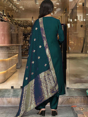 Dark Green Colour Silk Readymade Suits With Bottom and Dupatta