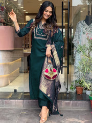 Dark Green Colour Silk Readymade Suits With Bottom and Dupatta