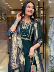 Dark Green Colour Silk Readymade Suits With Bottom and Dupatta