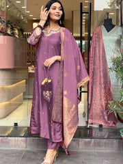 Women Embroidered Straight Kurta Set with Dupatta
