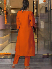 "Festive Rust Orange Silk Embroidered Suit with Traditional Jacquard Dupatta"