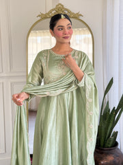 Riona Elegant Pista Anarakali Kurta & Pant With Dupatta