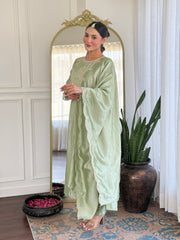 Riona Elegant Pista Anarakali Kurta & Pant With Dupatta