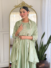 Riona Elegant Pista Anarakali Kurta & Pant With Dupatta