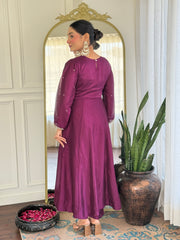 Luxury Wine Anarkali Kurta Set in Silk Finish