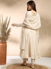 Ivory High-Neck Anarkali Kurta Set with Subtle Silver Embroidery