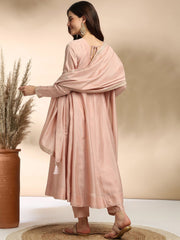 Blush Pink High-Neck Anarkali Kurta Set with Silver Embroidery