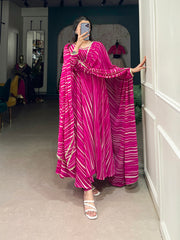 Leheriya Georgette Gown with Lace Touch Up and Dupatta