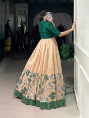Green Silk Printed Gown With koti