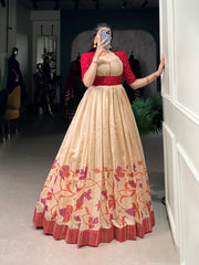 Maroon Color Silk Printed Gown With koti