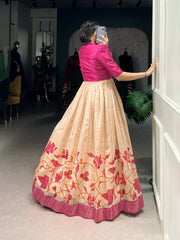 Pink Color Silk Printed Gown With koti