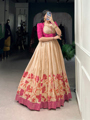 Pink Color Silk Printed Gown With koti