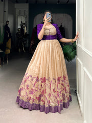 Palette Green Silk Gown with Captivating Prints