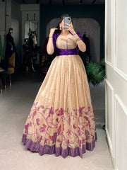 Palette Green Silk Gown with Captivating Prints