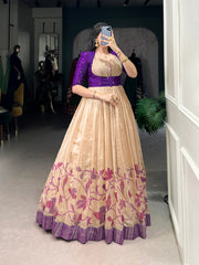 Palette Green Silk Gown with Captivating Prints