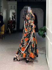 Orange Color Long Floral Gown