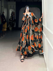 Orange Color Long Floral Gown