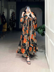 Orange Color Long Floral Gown