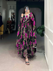 Pink Color Floral Long Gown For Party