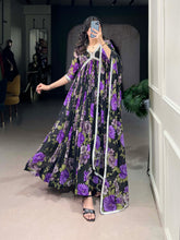 Black And Purple Color Floral Printed Georgette Gown