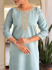 Embroidered Chanderi Silk Pakistani Suit in Sky Blue