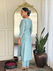 Embroidered Chanderi Silk Pakistani Suit in Sky Blue