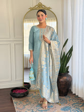 Embroidered Chanderi Silk Pakistani Suit in Sky Blue