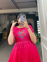 Magenta Jacquard Silk Gown