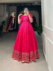 Magenta Jacquard Silk Gown