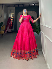 Magenta Jacquard Silk Gown