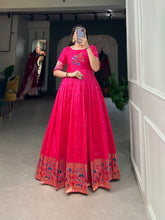 Magenta Jacquard Silk Gown