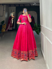 Magenta Jacquard Silk Gown