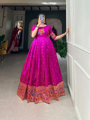 Purple Jacquard Silk Paithani Gown