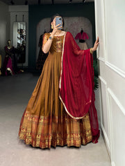 Rust Brown Cotton Anarkali Gown