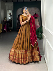 Rust Brown Cotton Anarkali Gown