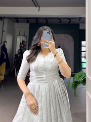 Kanjivaram Long Party Wear Gown With Koti For Girls