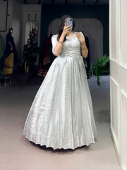 Kanjivaram Long Party Wear Gown With Koti For Girls