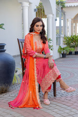 "Radiant Orange & Pink Embroidered Suit – Traditional Festive Ensemble"