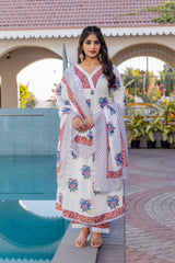 Women's Traditional White Floral Embroidered Suit