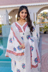 Women's Traditional White Floral Embroidered Suit