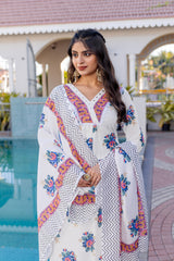 Women's Traditional White Floral Embroidered Suit