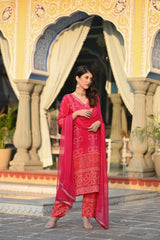 Trendy red Bandhani Printed Kurta Set for Women – Ethnic Suit with Dupatta