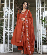 Trendy Kurta Pant Dupatta Set With Embrodary For Women