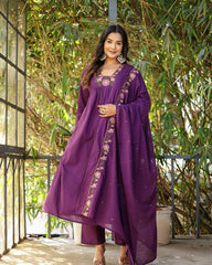 Women Embroidered A-Line Kurta Set with Dupatta