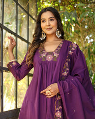 Women Embroidered A-Line Kurta Set with Dupatta