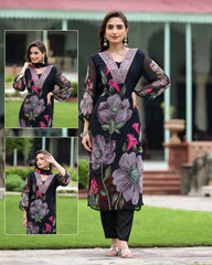 Trendy Roman Silk Kurta Pant Dupatta Set With Printed For Women