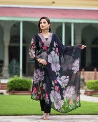 Trendy Roman Silk Kurta Pant Dupatta Set With Printed For Women
