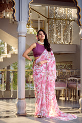 Floral Beads and Stones Pure Georgette Tussar Saree