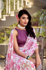 Floral Beads and Stones Pure Georgette Tussar Saree