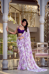 Lavender Moonga Silk Floral Print Saree